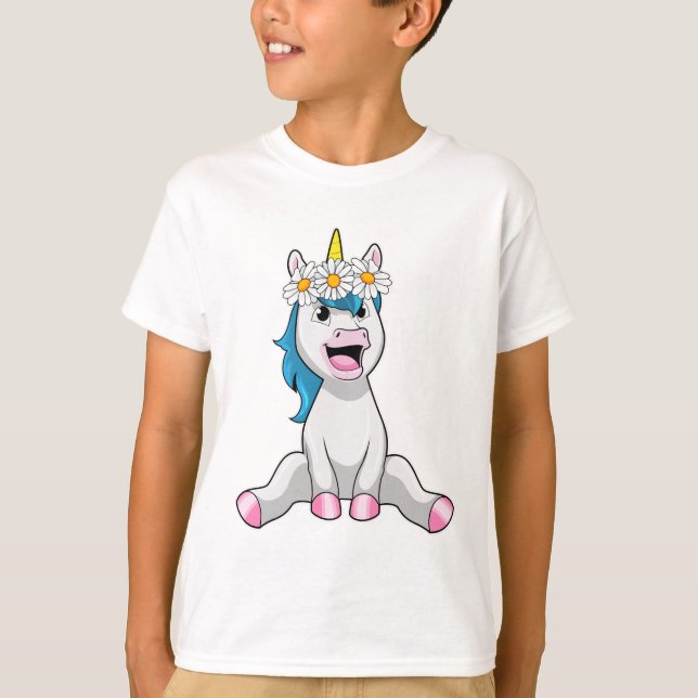 Unicorn with Flowers Daisy T Shirt (Framsida)