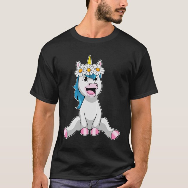 Unicorn with Flowers Daisy T Shirt (Framsida)