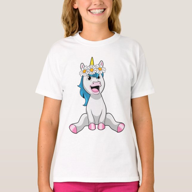 Unicorn with Flowers Daisy T Shirt (Framsida)