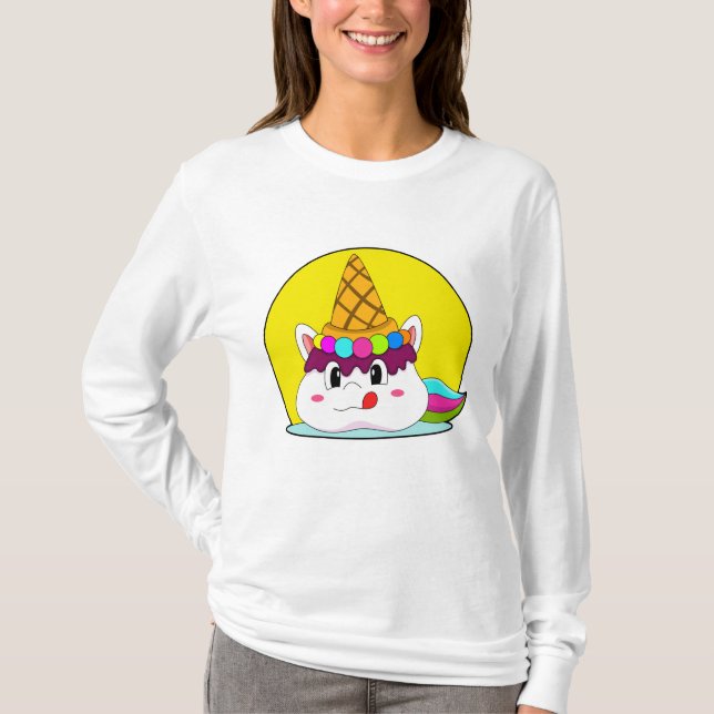 Unicorn with Ice kräm cone T Shirt (Framsida)