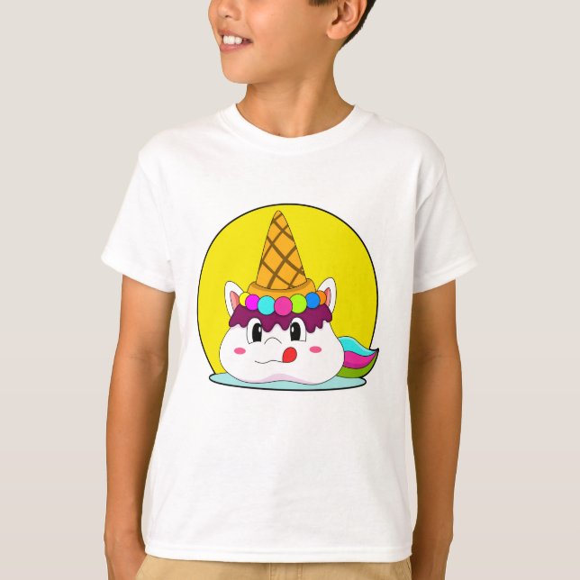 Unicorn with Ice kräm cone T Shirt (Framsida)