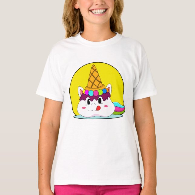 Unicorn with Ice kräm cone T Shirt (Framsida)