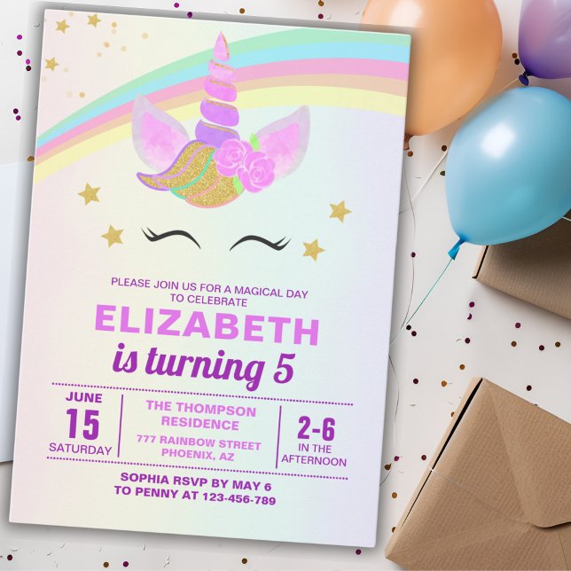 Unicorn with Magic Rainbow Birthday Girl Inbjudningar (Skapare uppladdad)