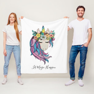Unicorn with Wildblommor in Watercolor Fleecefilt