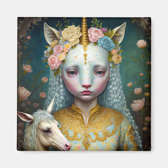 Unicorn Woman Fantasy Art Magnet (Framsidan)