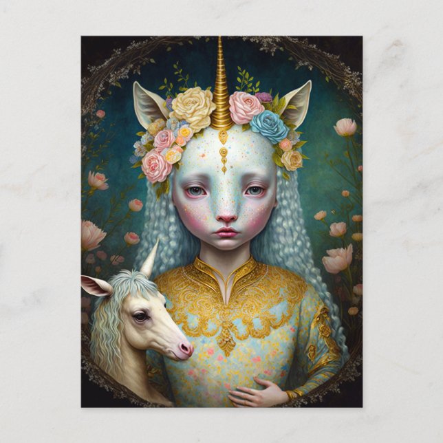 Unicorn Woman Fantasy Art Vykort (Framsida)