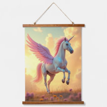 Unicorn Wood Topped Wall Tapestry One Panel