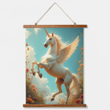 Unicorn Wood Topped Wall Tapestry One Panel
