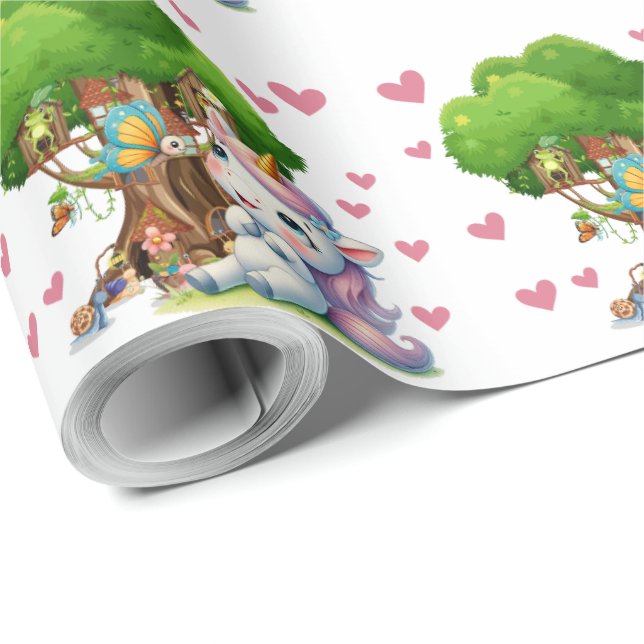 Unicorn & Woodland Friends Wrapping Papper Cute Presentpapper (Rulle Hörn)