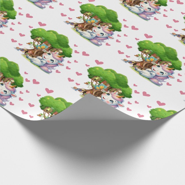 Unicorn & Woodland Friends Wrapping Papper Cute Presentpapper (Hörn)