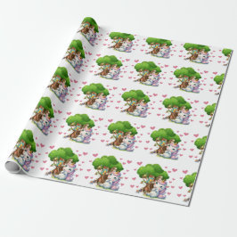 Unicorn & Woodland Friends Wrapping Papper Cute Presentpapper