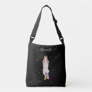 Unicorn yoga Black Poses Namaste Roligt Axelväska