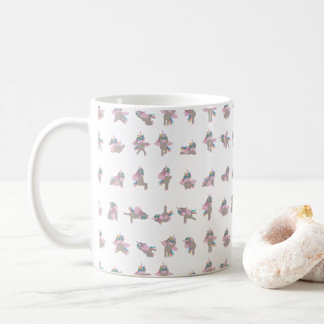 Unicorn Yoga Poses Mönster Design Kaffemugg (Med munk)