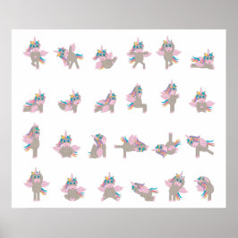 Unicorn Yoga Poses Mönster Design Poster