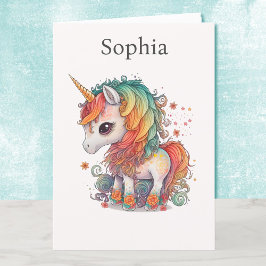 Unicorn Young Girls Birthday Card Personalize Namn Kort