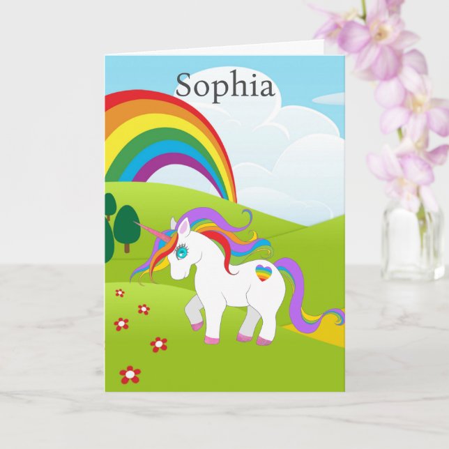 Unicorn Young Girls Birthday Personalize Namn Age Kort (Orkide)