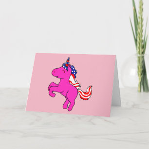 Unicorn Ypils Rosa Patriotic USA flagga Mane Art Kort