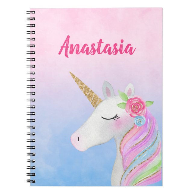 Unicornanteckningsböcker (personligen med namn) anteckningsbok (Framsidan)
