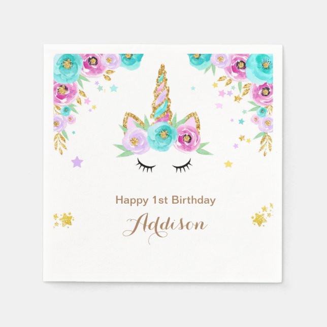 Unicornapkins med blommor pappersservett (Framsidan)