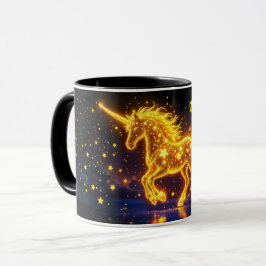 Unicorndesign i guld, glitter magi konst mugg