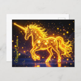 Unicorndesign i guld, glitter magi konst vykort