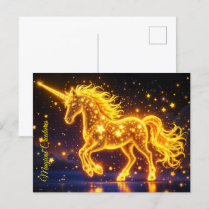 Unicorndesign i guld, glitter magi konst vykort