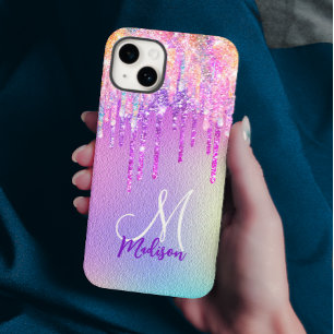Unicorndroppning i glitter monogram vid chic rosa 
