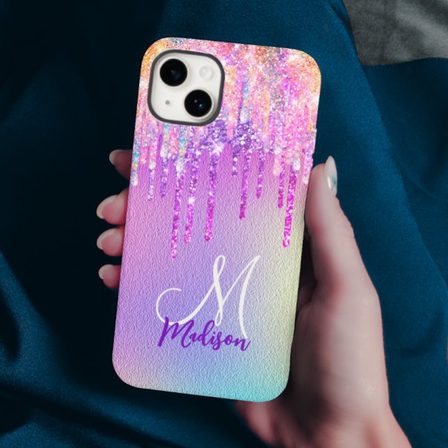 Unicorndroppning i glitter monogram vid chic rosa  (Skapare uppladdad)