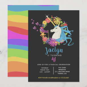 Unicornen bubblar födelsedagsfest inbjudan