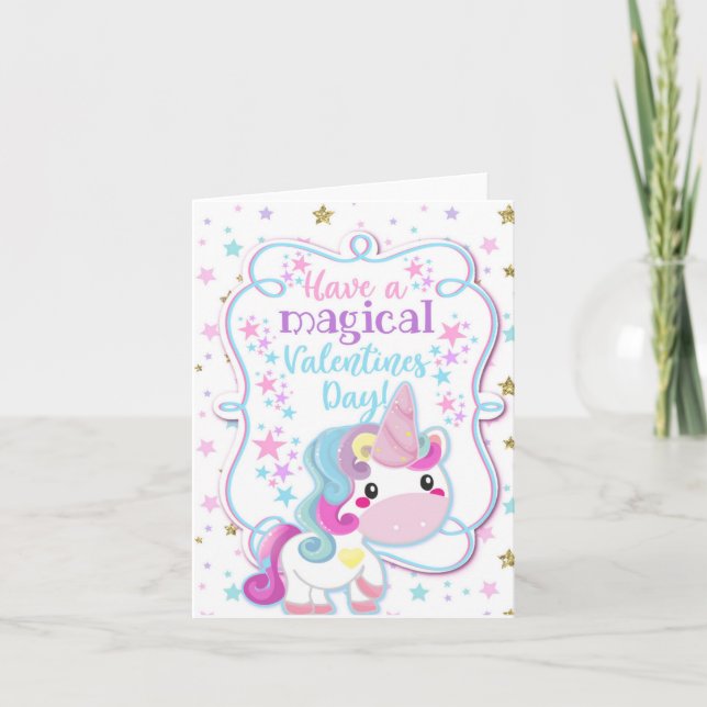 Unicornen har Magical ungar för en valentines day Kort (Framsida)