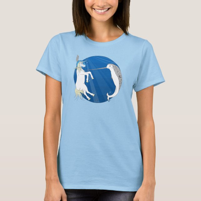 Unicornen möter Narwhal Tee Shirt (Framsida)