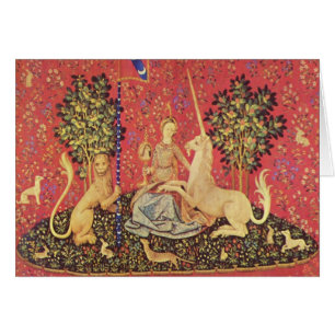 Unicornen och den jungfru- medeltida tapestryen hälsningskort