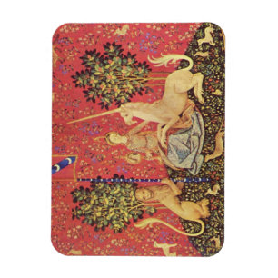 Unicornen och den jungfru- medeltida tapestryen magnet
