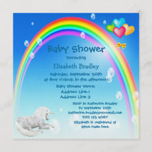 Unicornen regnbåge & bubblar baby shower inbjudningar