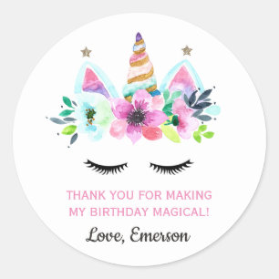 Unicornfavörklistermärke - Unicornparty favors Runt Klistermärke