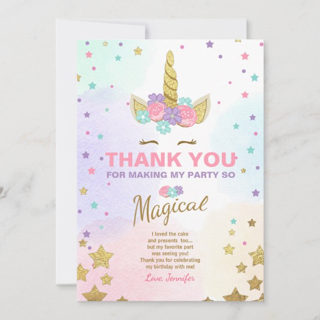 Unicornfödelsedagen tackar dig att card rosa guld- tack kort (Framsida)