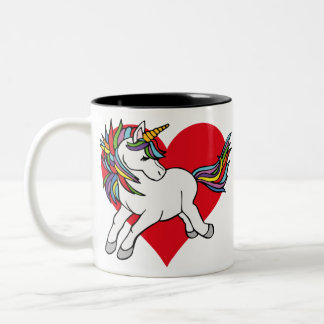 unicornio con corazon rojo Två-Tonad mugg