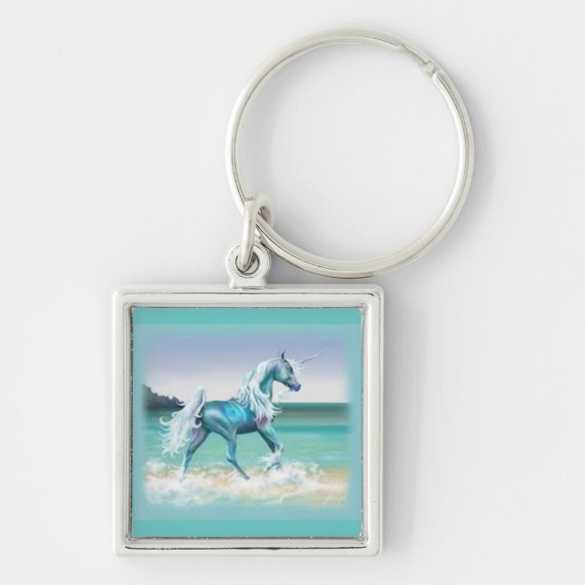 Unicornnyckelring Fyrkantig Silverfärgad Nyckelring (Framsidan)