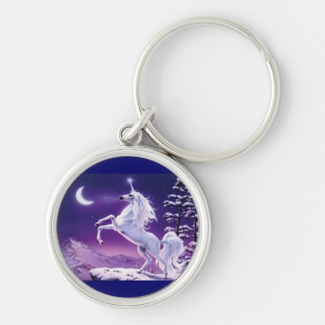 Unicornnyckelring Rund Silverfärgad Nyckelring (Framsidan)