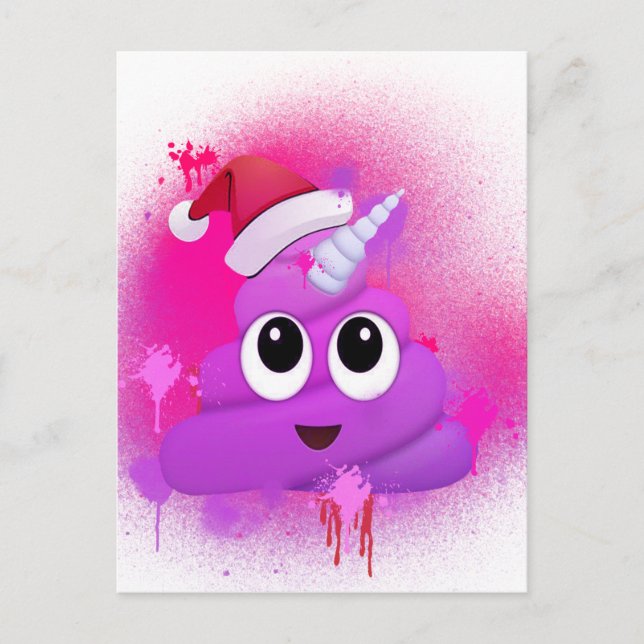 UnicornPoopSanta Emoji sprutmålningsfärg Helg Vykort (Framsida)