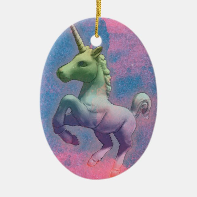 Unicornprydnad - Oval (muffinrosor) Julgransprydnad Keramik (Framsidan)