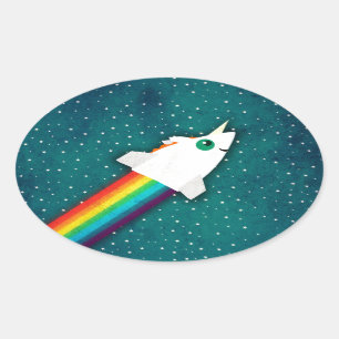 Unicornregnbågeraket Ovalt Klistermärke
