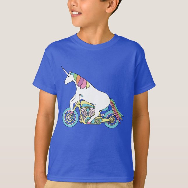 Unicornridningmotorcykel T Shirt (Framsida)