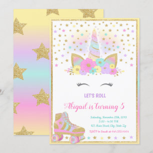 Unicornrulle som åker skridskor inbjudan, Unicorn Inbjudningar