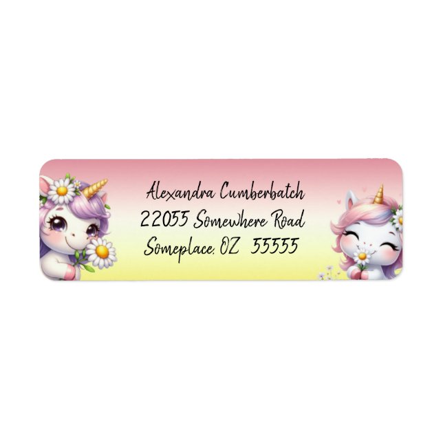 Unicorns and Daisys, Cute Adress Returadress Etikett (Framsidan)