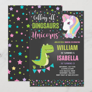 Unicorns and Dinosaurs födelsedagsinbjudan Magic Inbjudningar