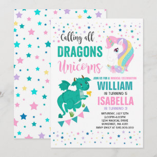 Unicorns and Dragons Birthday Investigation Magic Inbjudningar