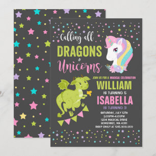 Unicorns and Dragons Birthday Investigation Magic Inbjudningar