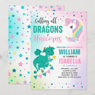 Unicorns and Dragons Birthday Investigation Magic Inbjudningar