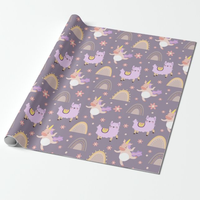 Unicorns and Llamas Wrapping Papper Presentpapper (Utrullad)